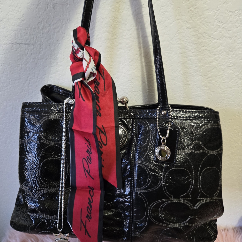 Coach Black Shoulder Bag with Red Scarf